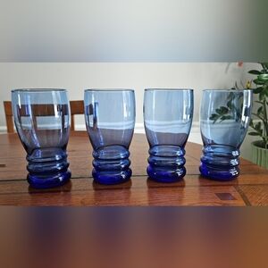 LIBBEY Vintage Glass | 16 Oz | Cobalt Blue Bangle Glasses | Set of 4
